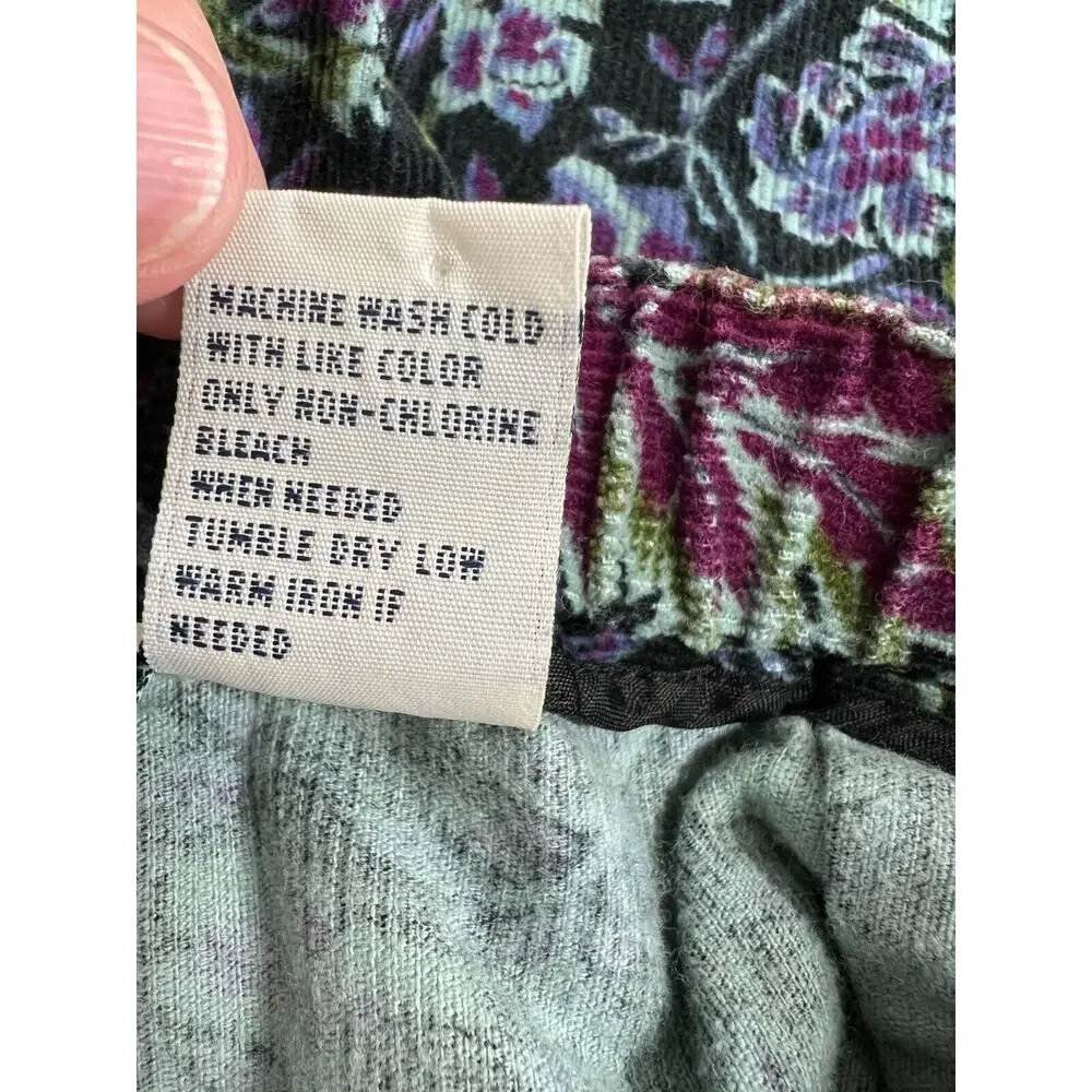 Appleseeds Dark Floral Leaf Corduroy Midi Skirt Womens Size 10P Petite Black